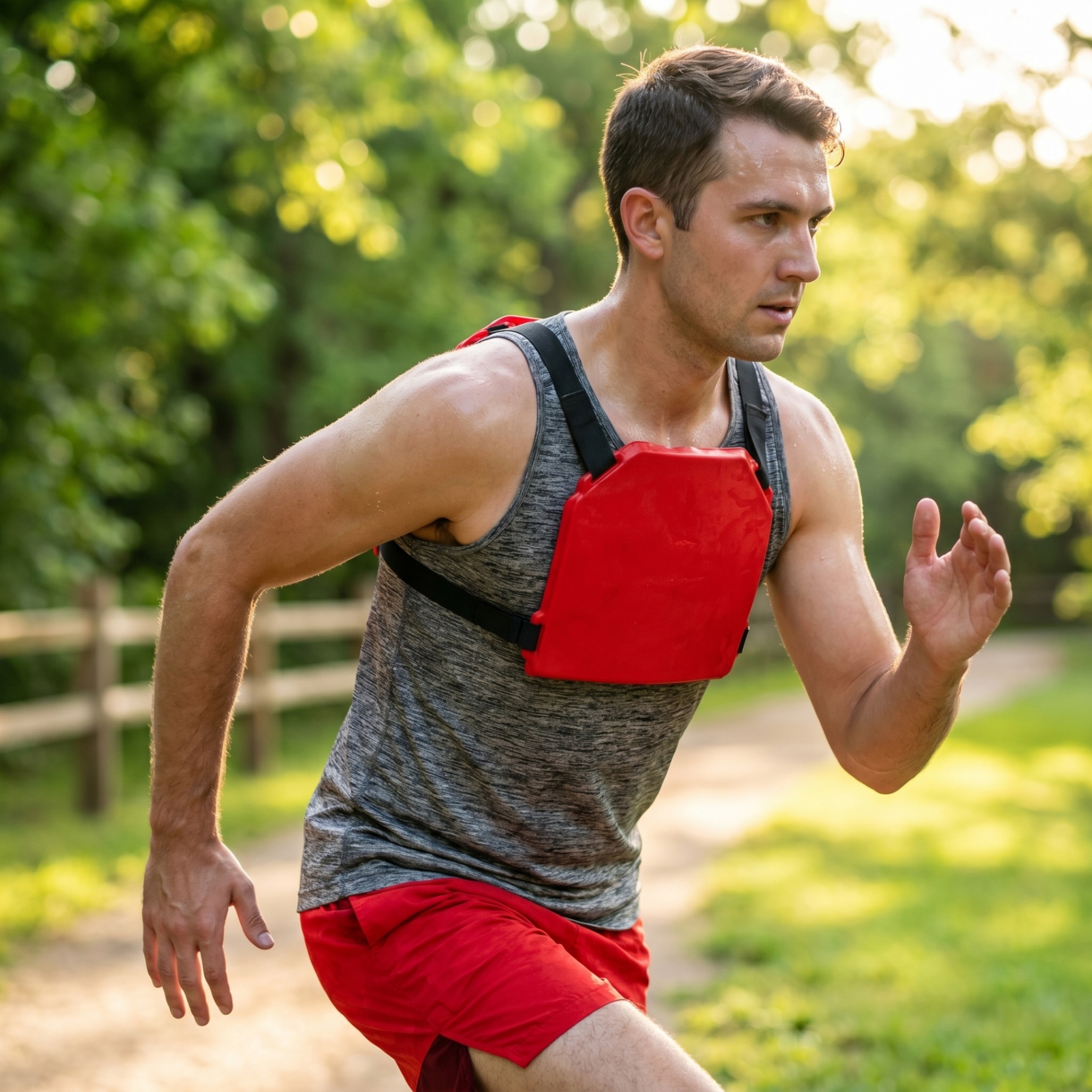 Runner wearing Frost Vest on a trail